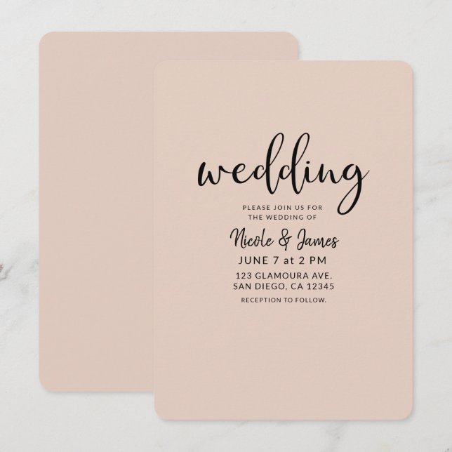 Moderne Minimal Schwarz Typ JEDE FARBE Hochzeit Einladung (Vorne/Hinten)