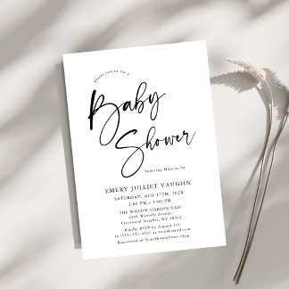 Moderne Minimal Schwarz & Weiß Babydusche Einladung