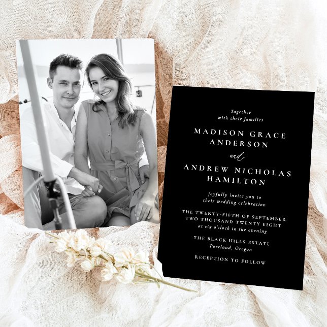 Moderne Minimal Schwarz-Weiß-Foto-Hochzeit Einladung (Von Creator hochgeladen)