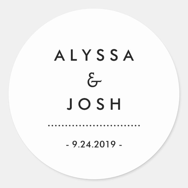 Moderne Minimal Schwarz-Weiß-Hochzeit Runder Aufkleber (Vorderseite)