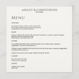 Moderne Minimal Schwarz/Weiß Hochzeitsempfehlung Menükarte