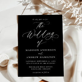 Moderne Minimal Schwarz-Weiß-Kalligrafie-Hochzeit Einladung