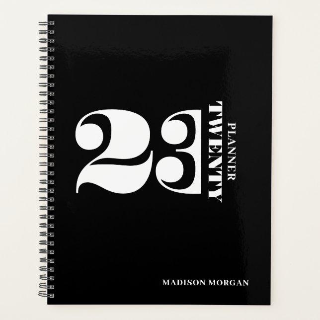 Moderne Minimal Schwarz-Weiß-Typografie Planer (Vorderseite)