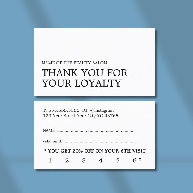 Moderne Minimal Schwarz-weiße Beauty Loyalty Card Treuekarte (Von Creator hochgeladen)