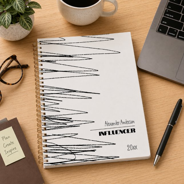 Moderne Minimal-Scribble Schwarz-Weiß-Abstrakt Planer (Modern Minimal Scribble Black And White Abstract Planner)