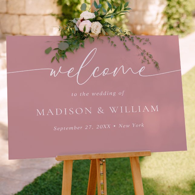 Moderne Minimal Script Dusty Pink Wedding Willkomm Poster (Von Creator hochgeladen)