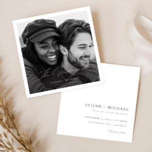 Moderne Minimal Script Foto Budget Square Hochzeit Einladung