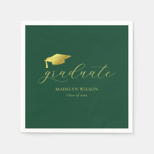 Moderne Minimal Script Green Gold Graduation Party Serviette