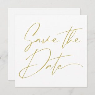 Moderne Minimal-Script-Kalligrafie Beige Gold Save The Date