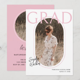 Moderne Minimal Script Pink Foto Graduation Party Einladung