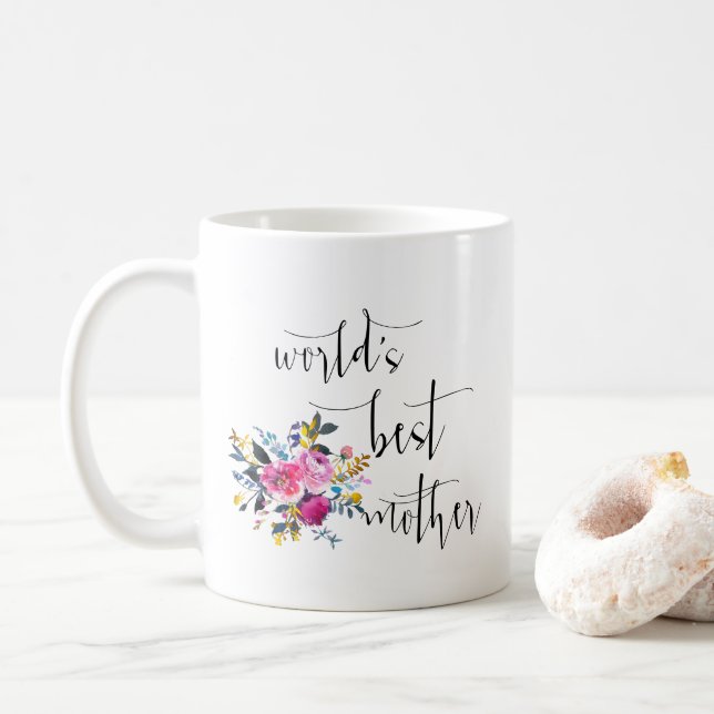 Moderne Minimal-Script-Rose Weltbeste Mutter Kaffeetasse (Mit Donut)
