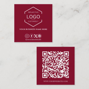 Moderne Minimal Social Media QR Code Burgundy Quadratische Visitenkarte