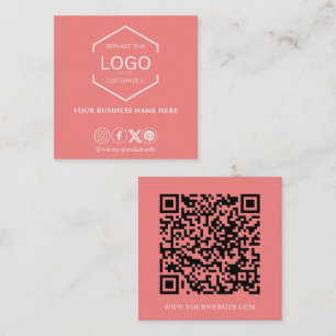 Moderne Minimal Social Media QR Code Coral Quadratische Visitenkarte
