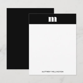 Moderne Minimal Solid Black Monogram Vertikal Mitteilungskarte