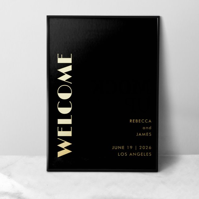 Moderne Minimal Solid Black Welcome Wedding Gold Foliendrucke (Von Creator hochgeladen)