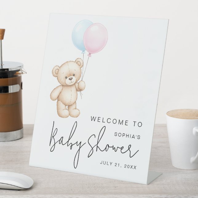 Moderne Minimal Teddy Bear Baby Dusche Willkommen Sockelschild (In Situ)
