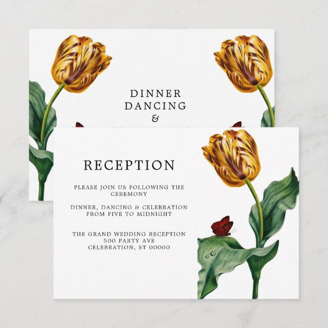 Moderne Minimal Tulip | Hochzeitsempfangskarte (Vorne/Hinten)