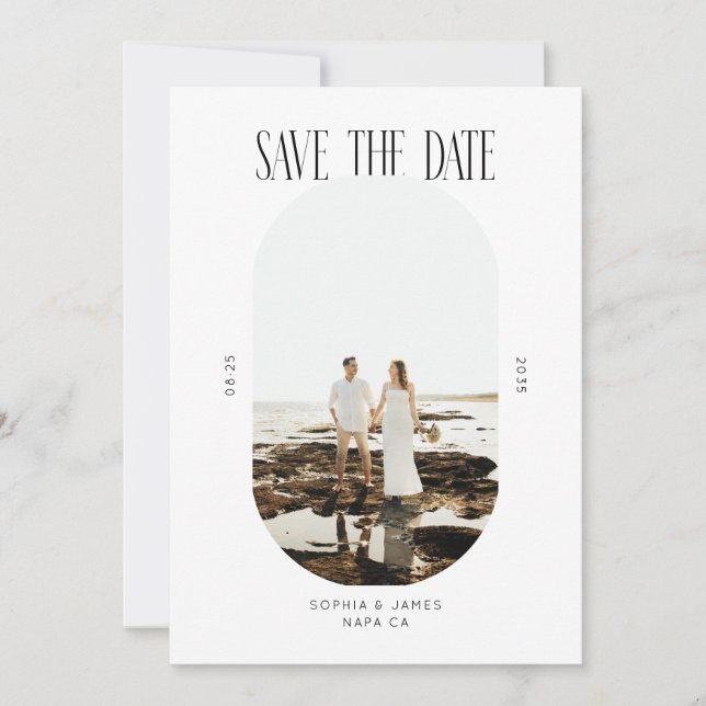 Moderne Minimal-Typografie Foto Oval Save The Date (Vorderseite)