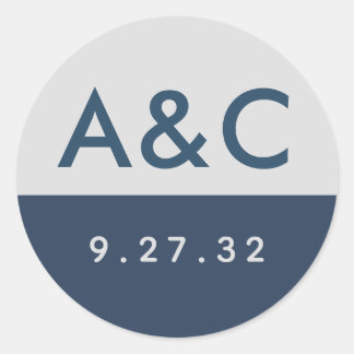 Moderne Minimal Typografie Navy Blue Gray Initials Runder Aufkleber