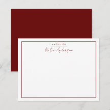 Moderne Minimal Typografie Script Maroon Note Card