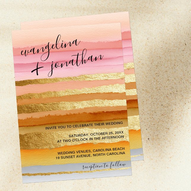 Moderne Minimal Typografie Sunset Gold Wedding Einladung (Von Creator hochgeladen)