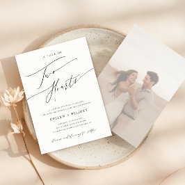 Moderne Minimal verblichene Hochzeit des Fotos Einladung