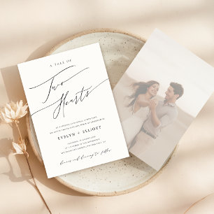 Moderne Minimal verblichene Hochzeit des Fotos Einladung
