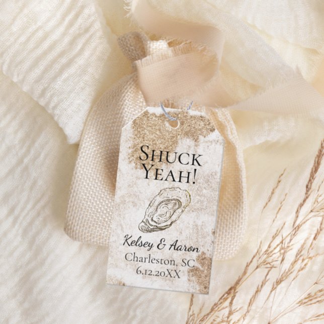 Moderne Minimal Watercolor Oyster Beach Hochzeit Geschenkanhänger (Von Creator hochgeladen)