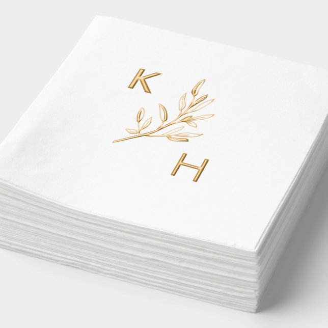 Moderne Minimal Wedding Monogram Greenerity Blätte Servietten Mit Folie (Ausschnitt)