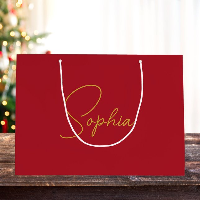 Moderne Minimal Weihnachts Roter Individuelle Name Große Geschenktüte (Von Creator hochgeladen)