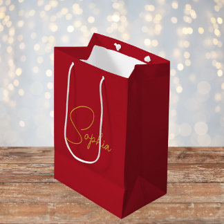 Moderne Minimal Weihnachts Roter Individuelle Name Mittlere Geschenktüte