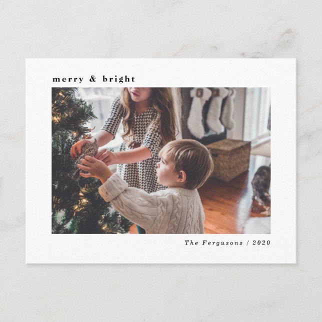 Moderne Minimal weiße Weihnachtsfotokarte Postkarte (Vorderseite)