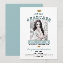 Moderne Minimal White Blue Foto Graduation Party Einladung