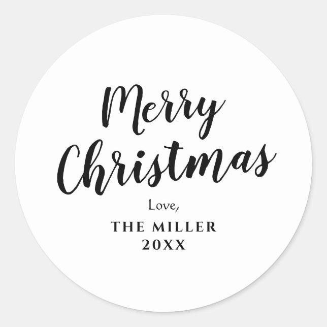 Moderne Minimal White FroChristmas Familie Runder Aufkleber (Vorderseite)