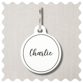 Moderne Minimal White Script Pet Tag Haustiermarke