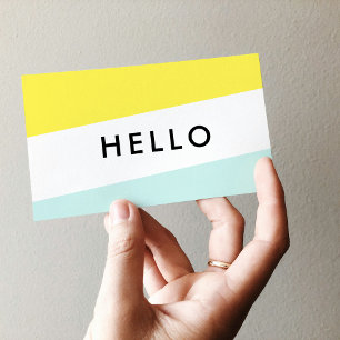 Moderne Minimal Yellow & Mint Hello Business Cards Visitenkarte
