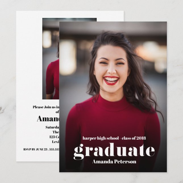 Moderne Minimal-Zwei-Foto-Graduierungspartei Einladung (Vorne/Hinten)