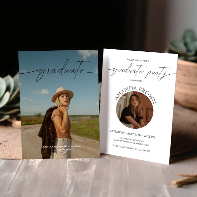 Moderne Minimal-Zwei-Foto-Graduierungsparty Einladung (Von Creator hochgeladen)