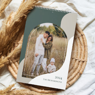 Moderne Minimalbogen-Familienfotos Stylisches Temp Kalender