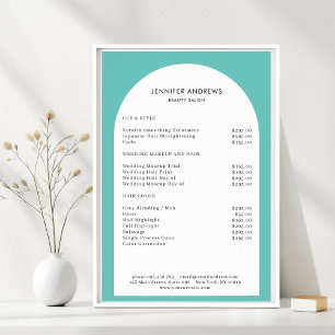 Moderne Minimalbogen Teal Salon-Preisliste Poster