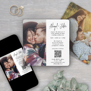 Moderne Minimale 2-Foto-All-In-One-QR-RSVP-Hochzei Einladung