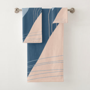 Moderne minimale abstrakte geometrische Blau-Rosa Badhandtuch Set