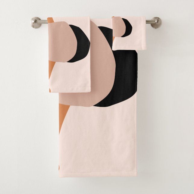 Moderne minimale abstrakte geometrische Rosa Schwa Badhandtuch Set (Insitu)