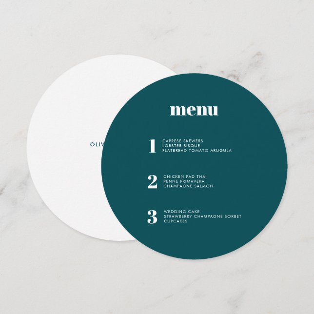 Moderne minimale Aquamarine Kreiselhochzeit Menükarte (Vorne/Hinten)