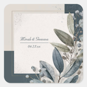 Moderne minimale botanische Foliage Geometric Wedd Quadratischer Aufkleber