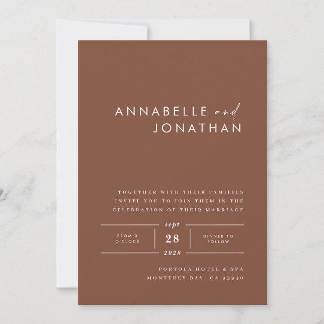 Moderne, minimale Braun zeitgenössische Hochzeit Einladung (Vorderseite)