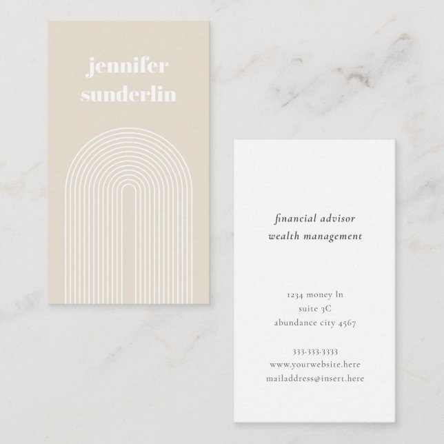 Moderne minimale Creme, weißer Name, geometrischer Visitenkarte (Vorne/Hinten)