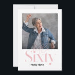 Moderne minimale einfach gürtelrosa 60. Geburtstag Einladung<br><div class="desc">Moderne minimale Typografie einfaches Foto mädchenhaft rosa und weiß 60. Geburtstagseinladung. Teil einer zeitgenössischen Sammlung.</div>
