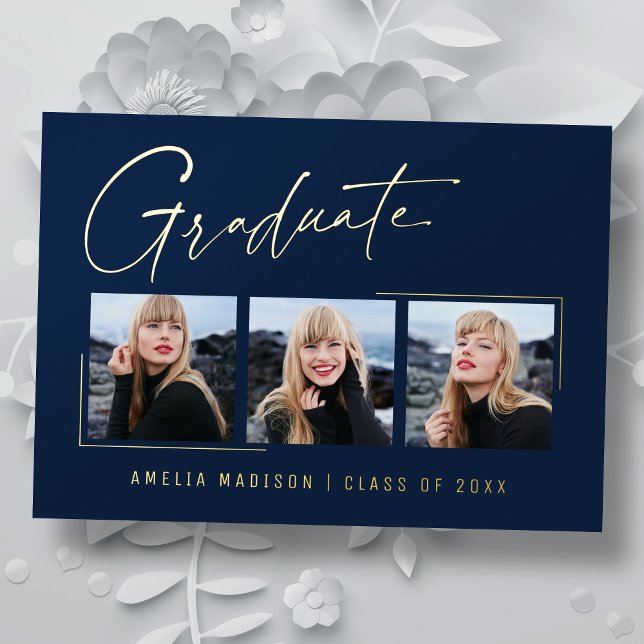 Moderne minimale, einzigartige Ink Script Graduate Folieneinladung (Von Creator hochgeladen)