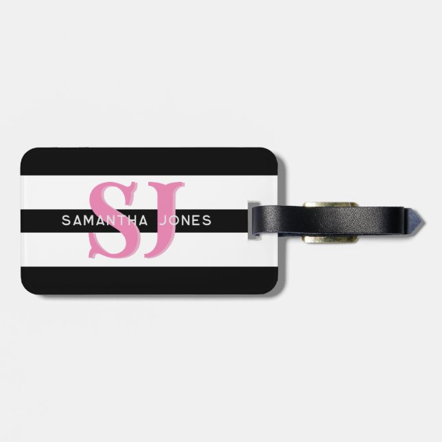 Moderne minimale fette Streifen Initialen rosa Mon Gepäckanhänger (Rückseite horizontal)